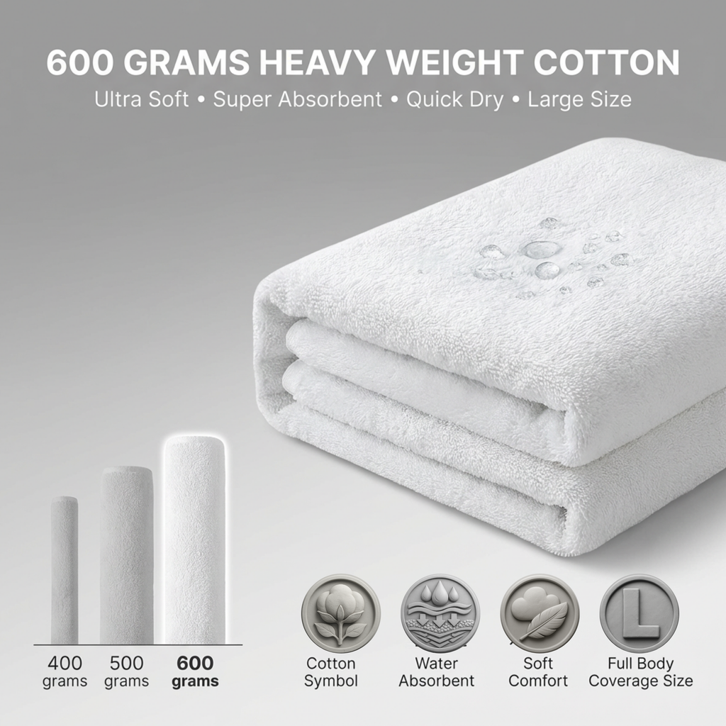 600 GSM Premium Cotton Bath Towel – Ultra Soft, Highly Absorbent & Hotel Quality 600 GSM Premium Cotton Bath Towel | Ultra Soft & Highly Absorbent Hotel Quality