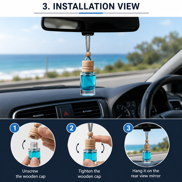 HUPLA Ocean Car Air Freshener 12ml | Hanging Car Perfume with Wooden Cap | Long Lasting Fresh Ocean Fragrance | Leak Resistant Car Perfume Bottle for Cars, SUVs & Trucks