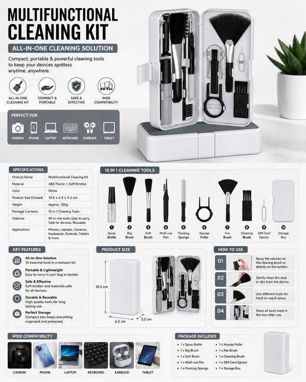 12-in-1 Multi-Function Electronics Cleaning Kit | Keyboard, Earbuds & Laptop Cleaning Tool Set 12-in-1 Electronics Cleaning Kit | Keyboard, Laptop & Earbuds Cleaning Tool Set