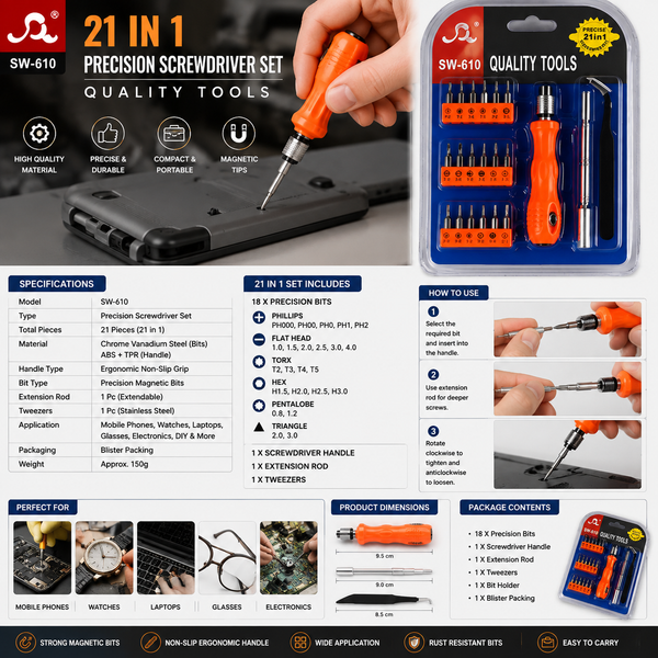 HUPLA 21-in-1 Precision Screwdriver Set | Magnetic Repair Tool Kit with Interchangeable Bits for Mobile, Laptop, Watch, Eyeglasses & Electronics HUPLA 21-in-1 Precision Screwdriver Set | Magnetic Electronics Repair Tool Kit