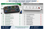Universal Extension Board with 6 Sockets & 4 USB Ports | Surge Protected Power Strip | Universal Extension Board with 6 Universal Sockets & 4 USB Charging Ports | Surge Protection | Multi Plug Power Strip for Home, Office & Travel