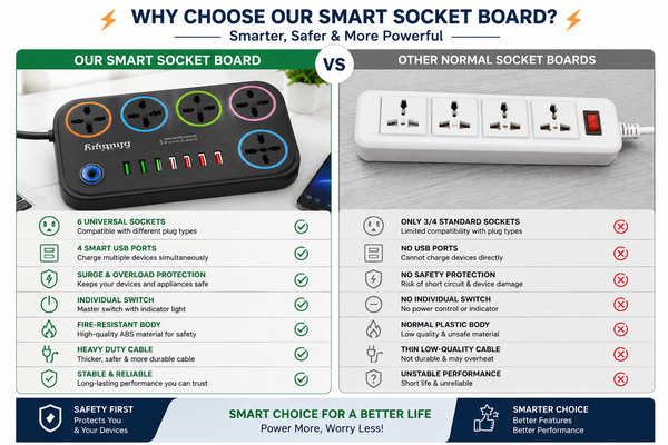 Universal Extension Board with 6 Sockets & 4 USB Ports | Surge Protected Power Strip | Universal Extension Board with 6 Universal Sockets & 4 USB Charging Ports | Surge Protection | Multi Plug Power Strip for Home, Office & Travel