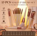 13-Piece Professional Makeup Brush Set – Premium Soft Bristle Cosmetic Brushes with Storage Pouch – Brown