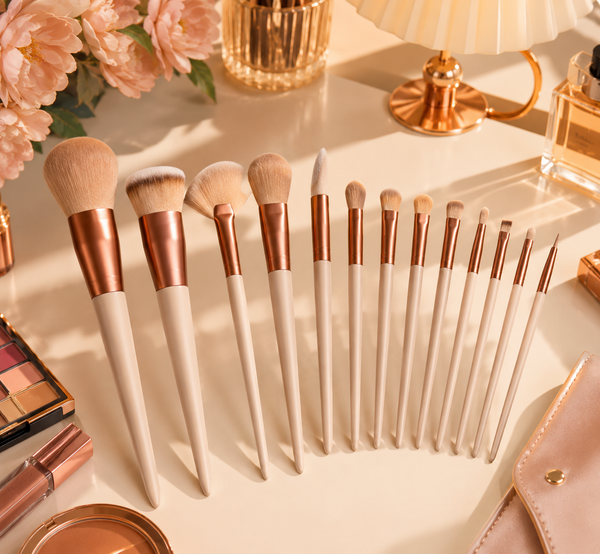 13-Piece Professional Makeup Brush Set – Premium Soft Bristle Cosmetic Brushes with Storage Pouch – Brown