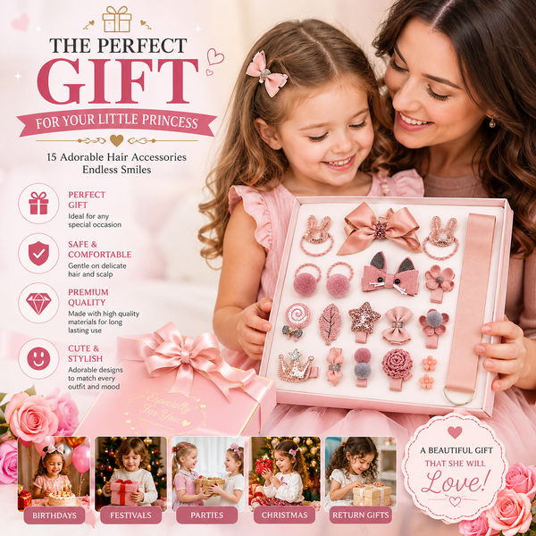 Cute Baby Girls Hair Accessories Set | Premium Hair Clips, Rubber Bands & Headband Combo Kit for Kids
