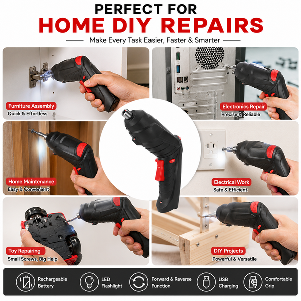 Cordless Electric Screwdriver Set | Rechargeable Portable Power Screwdriver with LED Light & USB Charging