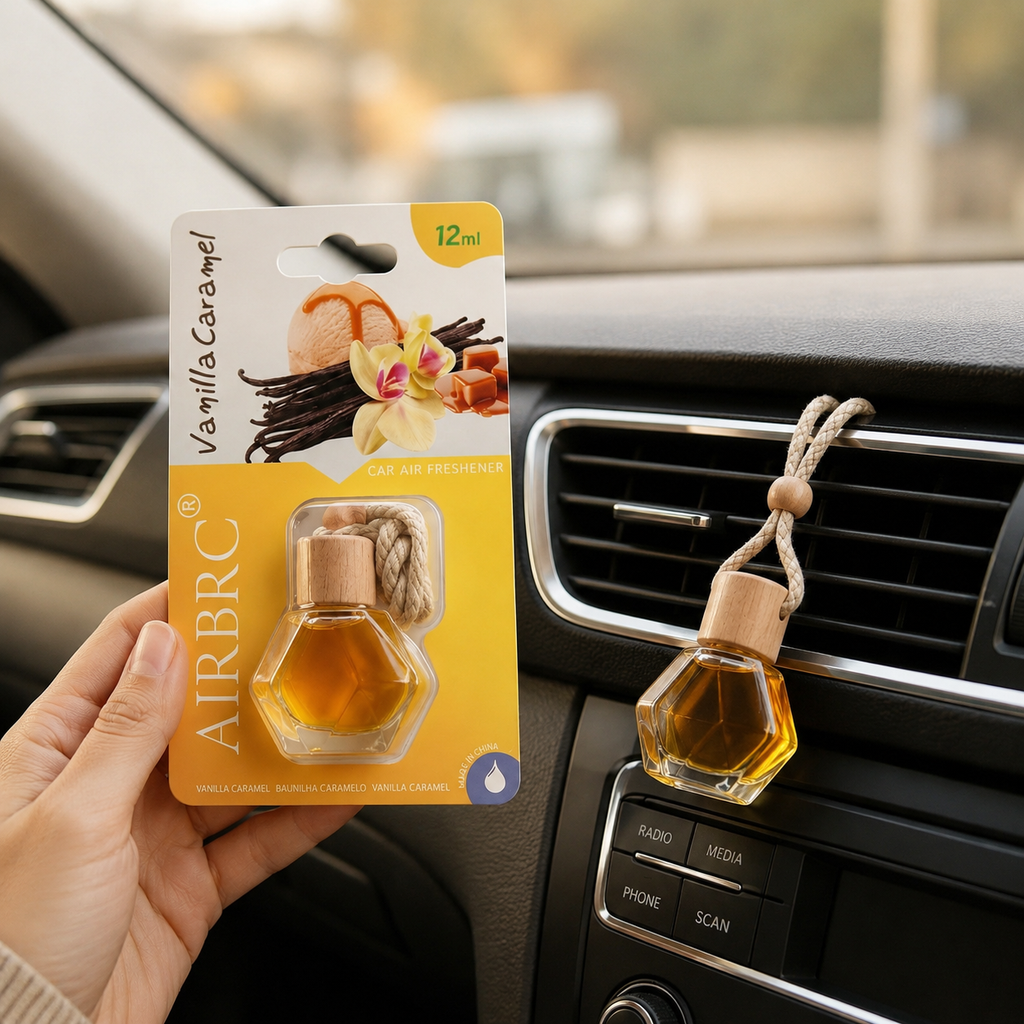 Vanilla Caramel Car Air Freshener Hanging Perfume | Long Lasting Premium Fragrance Diffuser for Car, Office & Home – 12ml