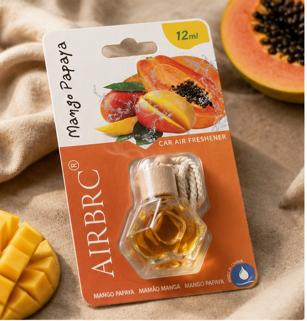 Mango Papaya Car Air Freshener Hanging Perfume | Long Lasting Fruity Fragrance Diffuser for Car, Home & Office – 12ml