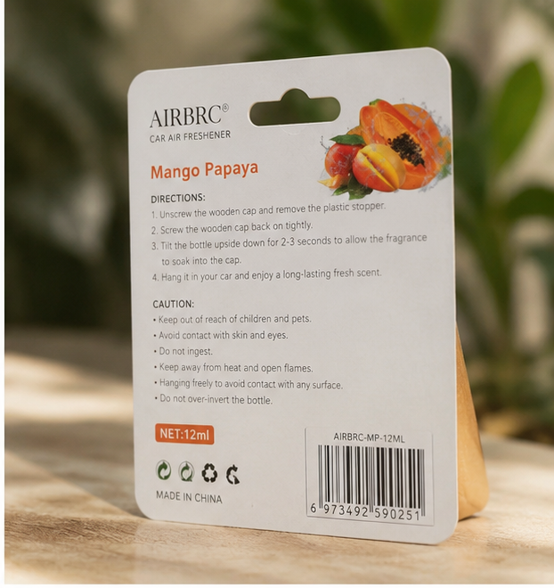 Mango Papaya Car Air Freshener Hanging Perfume | Long Lasting Fruity Fragrance Diffuser for Car, Home & Office – 12ml