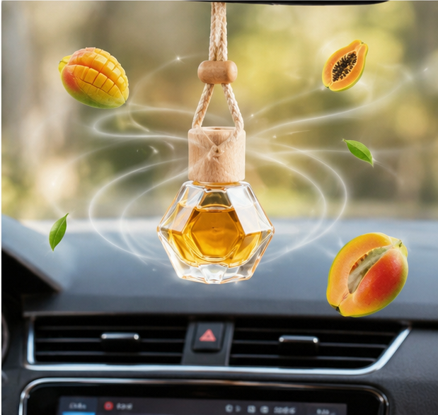 Mango Papaya Car Air Freshener Hanging Perfume | Long Lasting Fruity Fragrance Diffuser for Car, Home & Office – 12ml