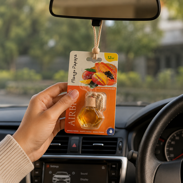 Mango Papaya Car Air Freshener Hanging Perfume | Long Lasting Fruity Fragrance Diffuser for Car, Home & Office – 12ml