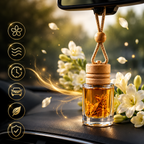 HUPLA Tuberose Hanging Car Air Freshener | Premium Long Lasting Car Perfume Bottle | Natural Rajnigandha Floral Aroma Diffuser for Car Interior (8ml)