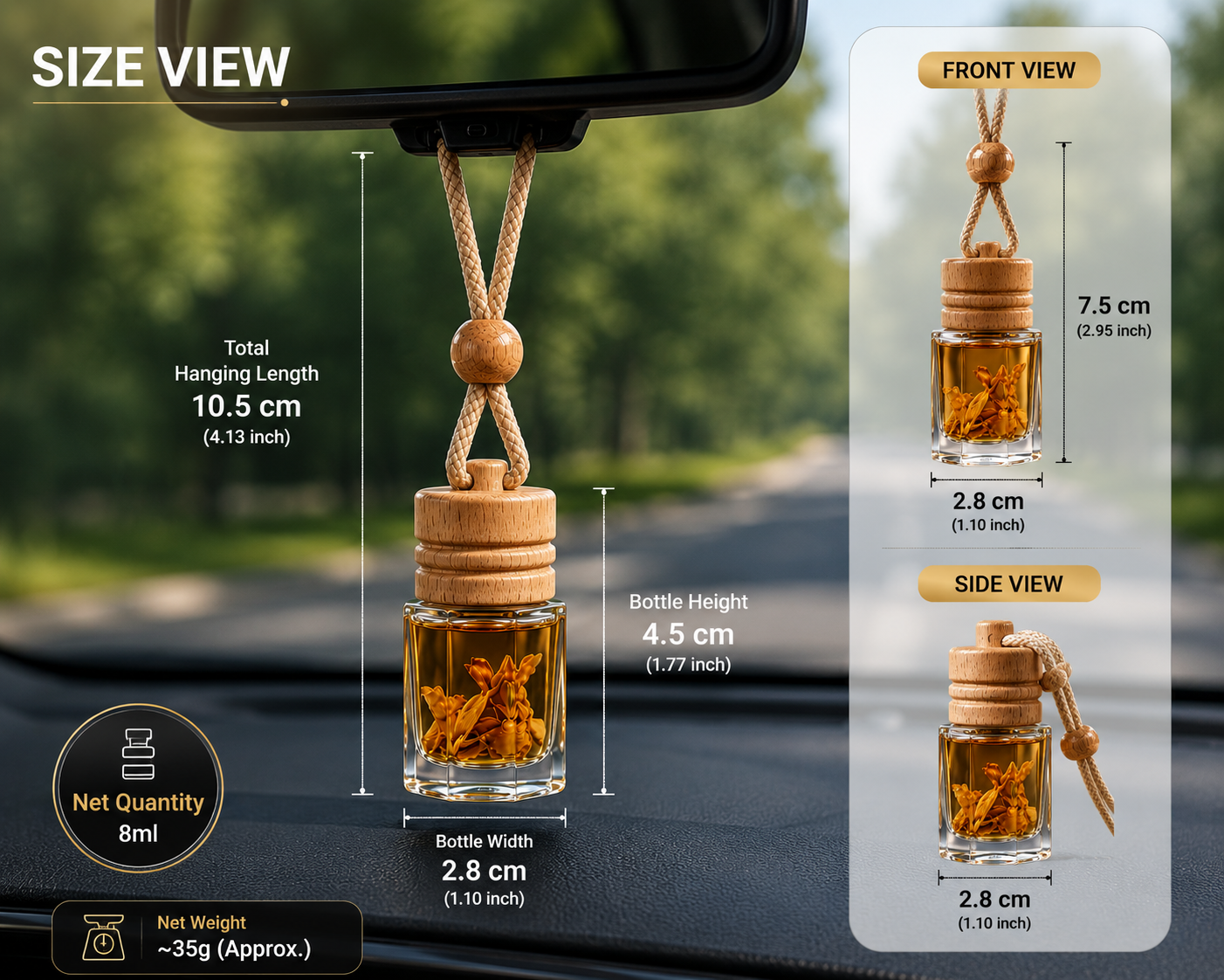 HUPLA Tuberose Hanging Car Air Freshener | Premium Long Lasting Car Perfume Bottle | Natural Rajnigandha Floral Aroma Diffuser for Car Interior (8ml)