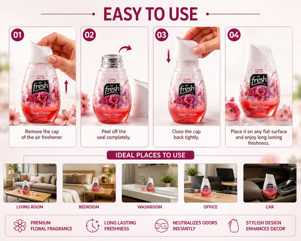 Air Fresh Flower Nectar Gel Air Freshener | Long Lasting Floral Room Fragrance | Premium Gel-Based Odor Eliminator for Home, Office & Car