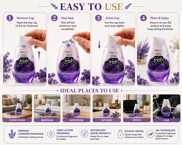 French Lavender Gel Air Freshener | Long Lasting Floral Room Fragrance | Premium Odor Eliminator for Home, Office, Bathroom & Car