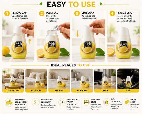 Lemon Citrus Gel Air Freshener | Long Lasting Room Freshener Gel | Premium Odor Eliminator for Home, Office, Bathroom & Car