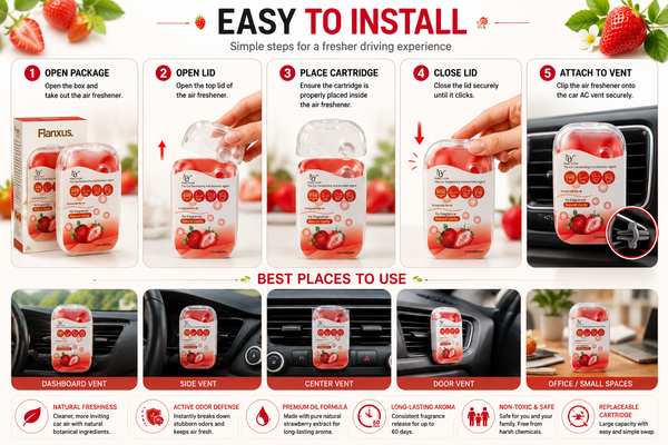 HUPLA Strawberry Car Air Freshener | Long Lasting Strawberry Fragrance | Premium Car Deodorizer with Natural Aroma Technology