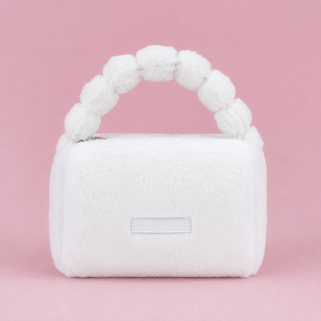 Cute Plush Makeup Pouch for Women & Girls | Soft Fur Cosmetic Storage Handbag with Handle | Portable Beauty Organizer Bag