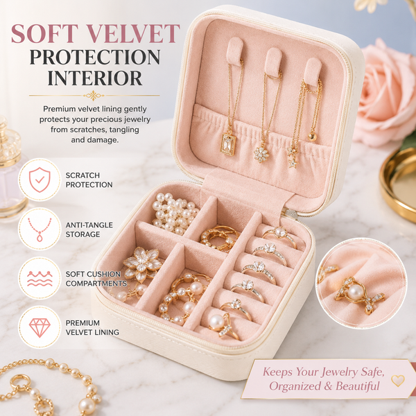 Portable Jewelry Organizer Box for Women | Travel Ring & Necklace Storage Case | Compact Jewellery Storage Box
