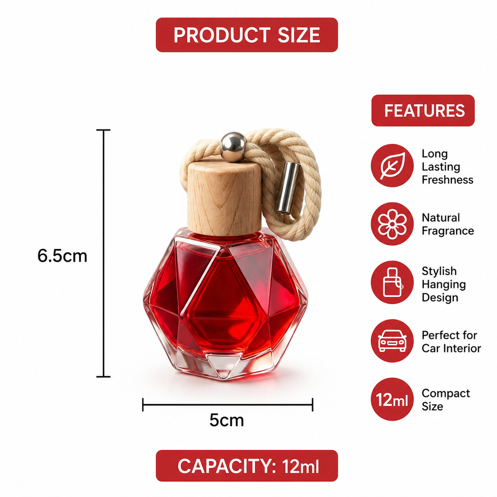Strawberry Car Air Freshener Hanging Perfume | Long Lasting Luxury Fragrance Diffuser for Car, Office & Home – 12ml