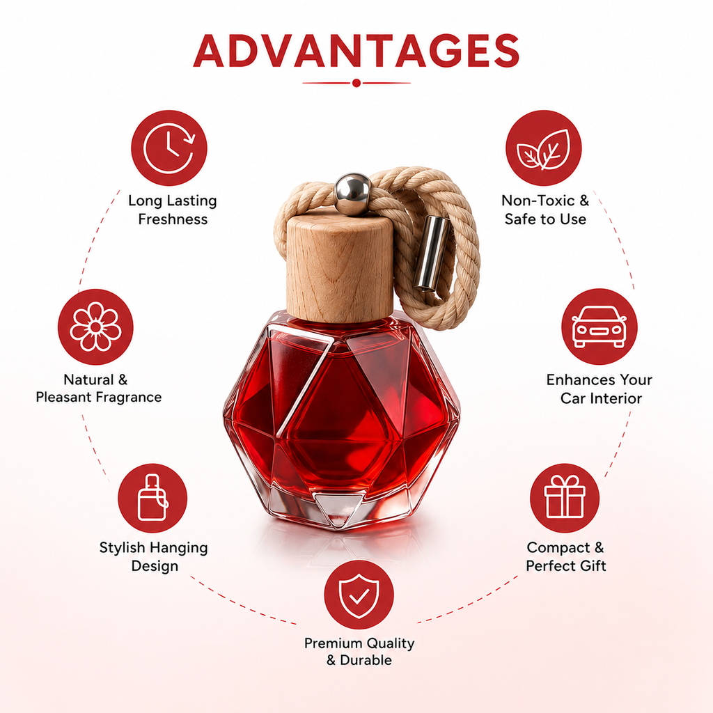 Strawberry Car Air Freshener Hanging Perfume | Long Lasting Luxury Fragrance Diffuser for Car, Office & Home – 12ml