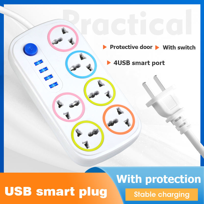 HUPLA 6 Universal Socket Extension Board with 4 USB Charging Ports | Master Power Switch | Heavy Duty Extension Cord | Multi Plug Power Strip for Home, Office & Travel