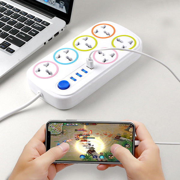 HUPLA 6 Universal Socket Extension Board with 4 USB Charging Ports | Master Power Switch | Heavy Duty Extension Cord of 1.5 Mtr | Multi Plug Power Strip for Home, Office & Travel | No Warranty or Guarantee Available