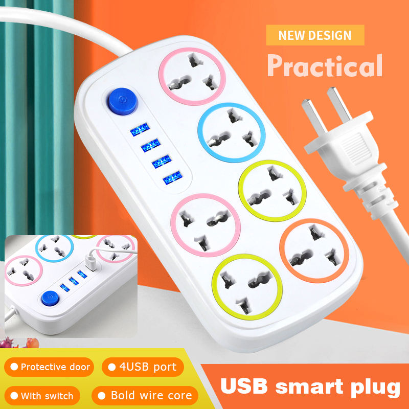 HUPLA 6 Universal Socket Extension Board with 4 USB Charging Ports | Master Power Switch | Heavy Duty Extension Cord | Multi Plug Power Strip for Home, Office & Travel
