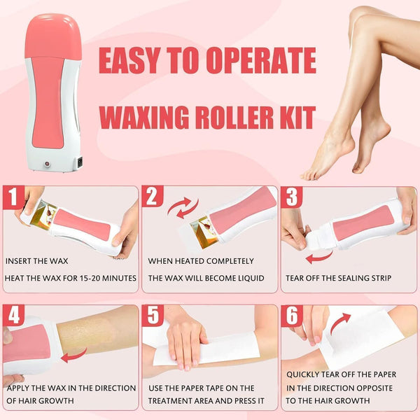 Professional Roll-On Wax Heater for Hair Removal | At-Home Body Waxing Kit for Legs, Arms, Chest & Back