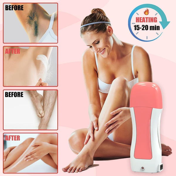 Professional Roll-On Wax Heater for Hair Removal | At-Home Body Waxing Kit for Legs, Arms, Chest & Back