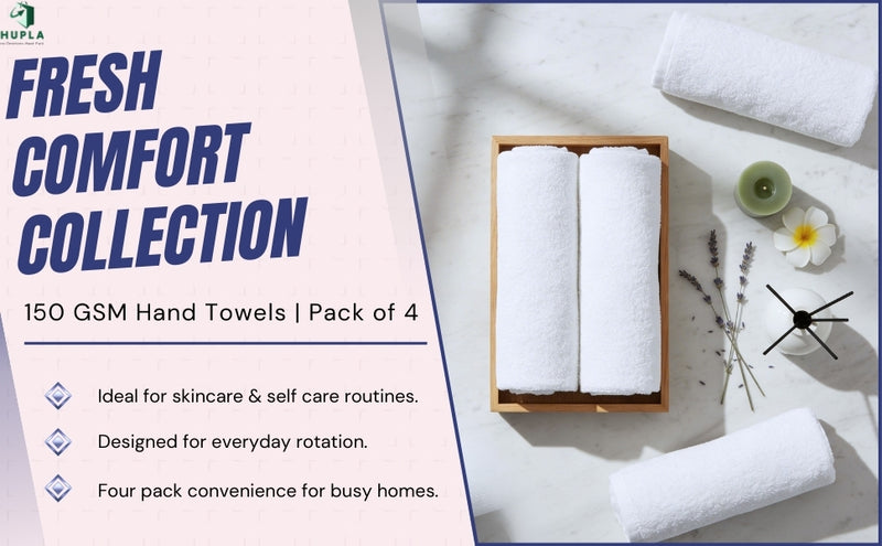 HUPLA Premium Bath Towel Pack of 4 | 100% Cotton | 730 GSM | Ultra Soft & Highly Absorbent | Hotel Quality White Towels (75 x 150 cm) HUPLA 730 GSM Bath Towel Pack of 4 | 100% Cotton White Towels