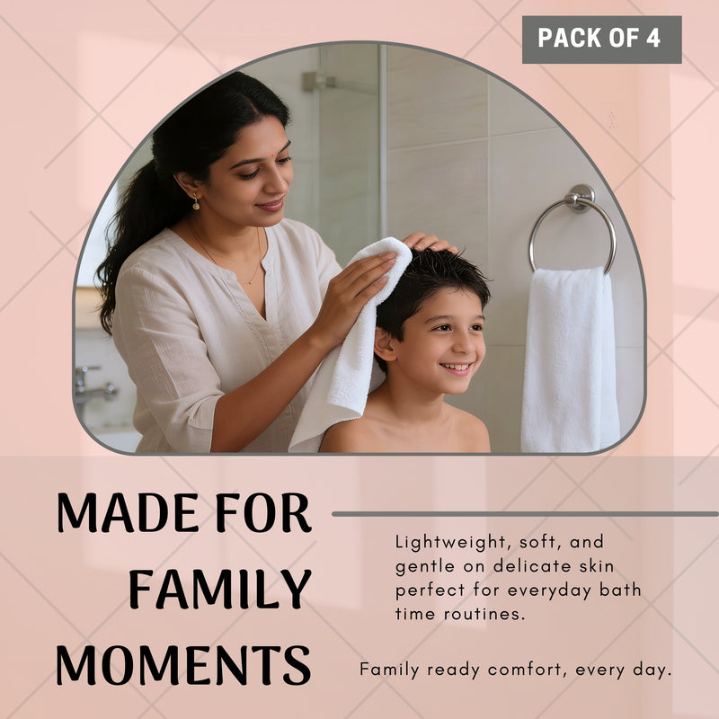 HUPLA Premium Bath Towel Pack of 4 | 100% Cotton | 730 GSM | Ultra Soft & Highly Absorbent | Hotel Quality White Towels (75 x 150 cm) HUPLA 730 GSM Bath Towel Pack of 4 | 100% Cotton White Towels