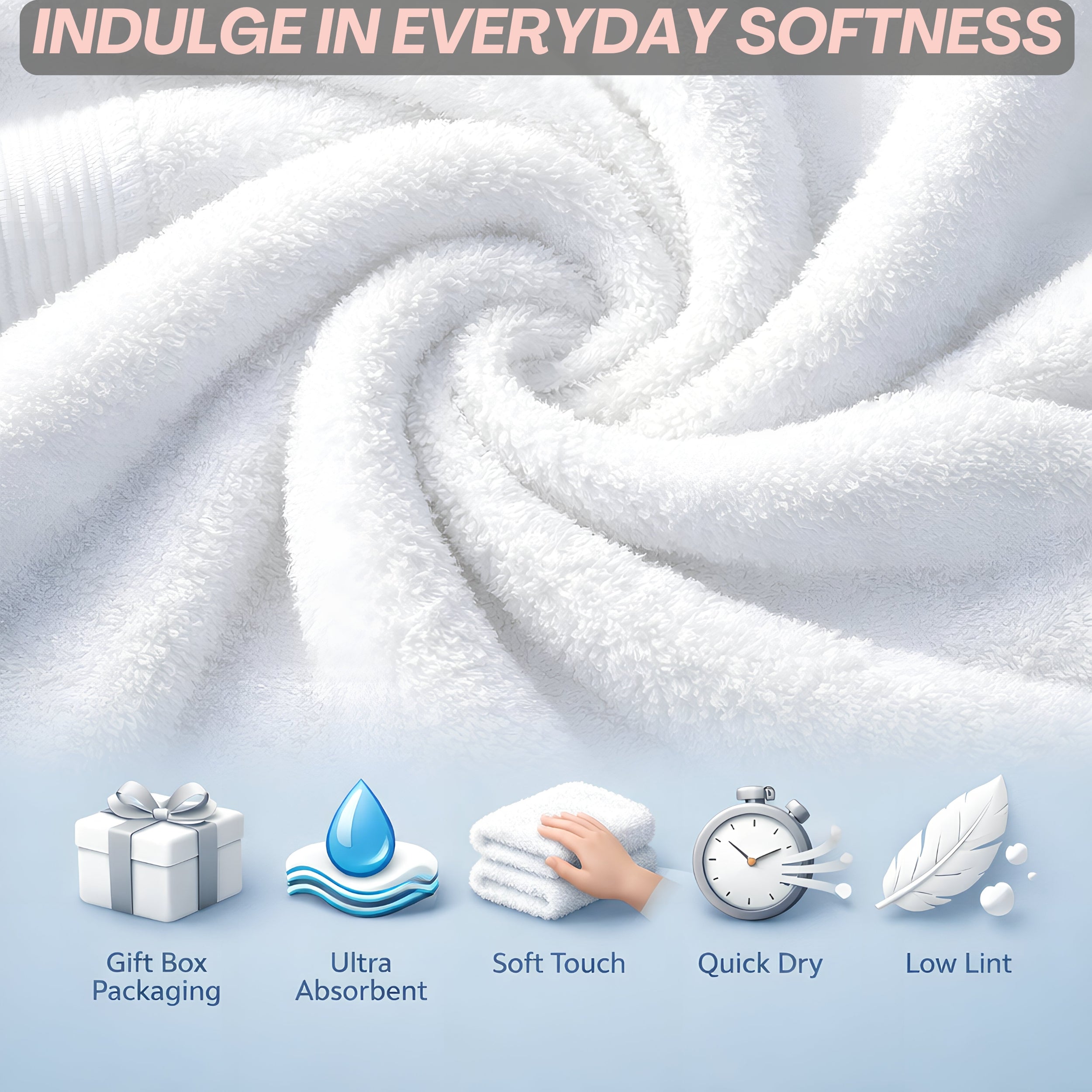 HUPLA Premium Bath Towel Pack of 4 | 100% Cotton | 730 GSM | Ultra Soft & Highly Absorbent | Hotel Quality White Towels (75 x 150 cm) HUPLA 730 GSM Bath Towel Pack of 4 | 100% Cotton White Towels