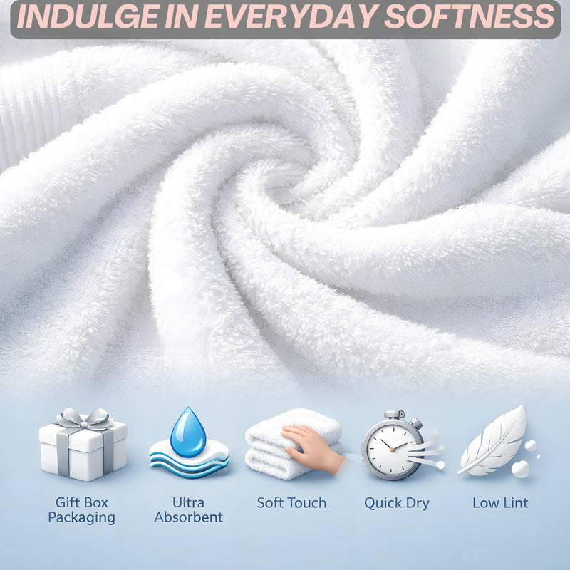 HUPLA Premium Bath Towel Pack of 4 | 100% Cotton | 730 GSM | Ultra Soft & Highly Absorbent | Hotel Quality White Towels (75 x 150 cm) HUPLA 730 GSM Bath Towel Pack of 4 | 100% Cotton White Towels