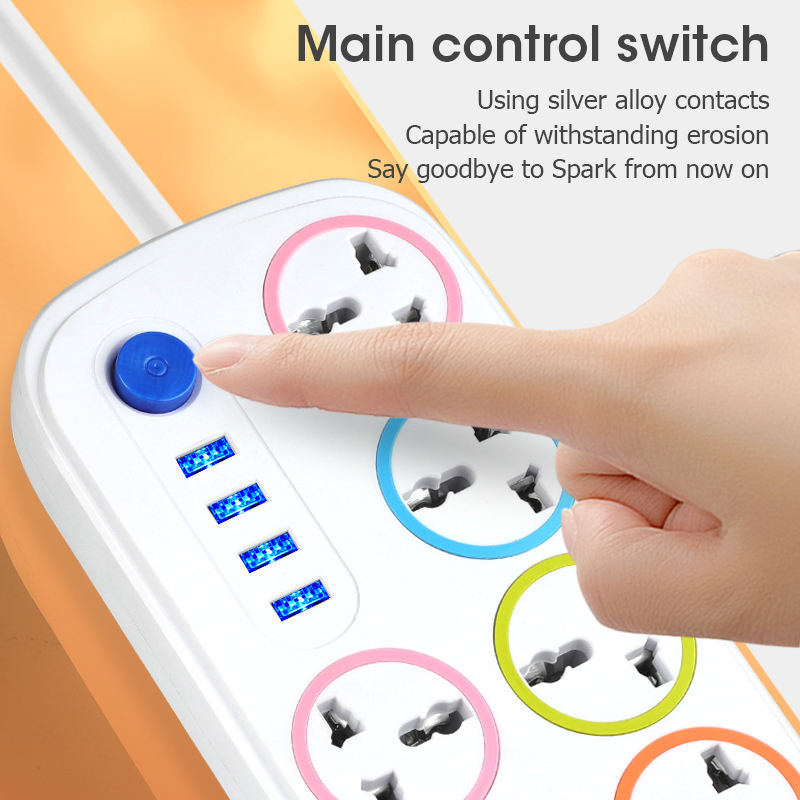 HUPLA 6 Universal Socket Extension Board with 4 USB Charging Ports | Master Power Switch | Heavy Duty Extension Cord | Multi Plug Power Strip for Home, Office & Travel