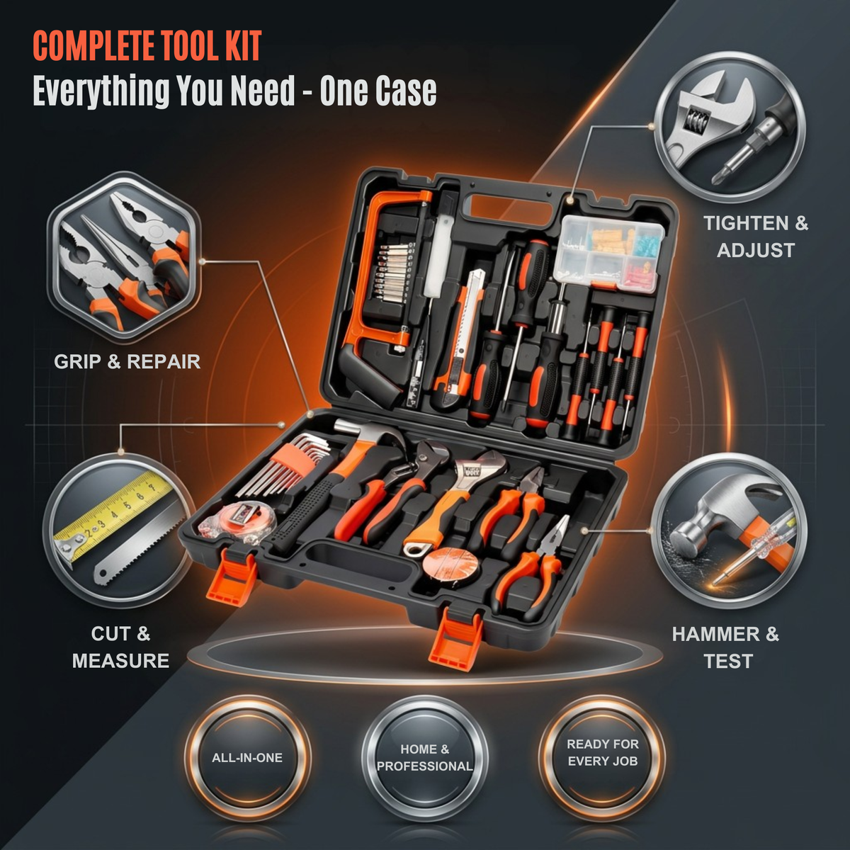 HUPLA Multi-Purpose Home 100 PCS Tool Kit Set – Complete Repair Tool Box with Case