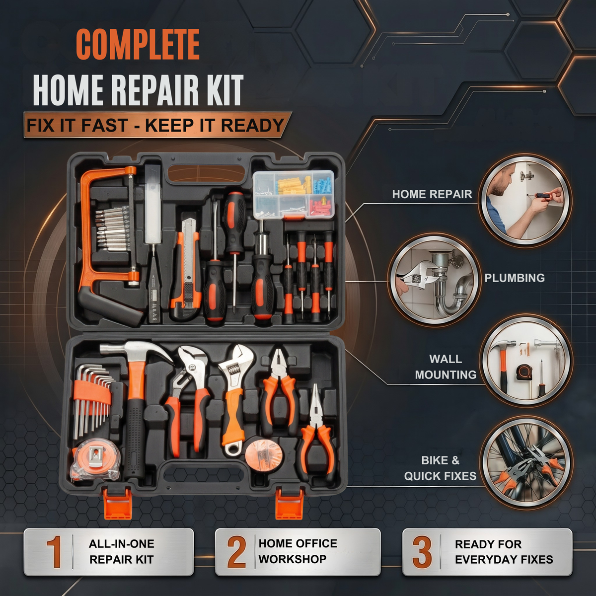HUPLA Multi-Purpose Home 100 PCS Tool Kit Set – Complete Repair Tool Box with Case