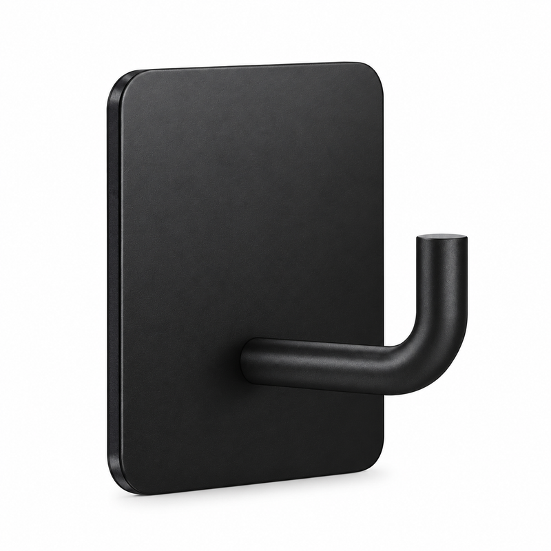 HUPLA Self-Adhesive Wall Hooks Pack of 3 | Black Stainless Steel No-Drill Towel & Clothes Hangers | Rust-Resistant Wall Mounted Hooks for Bathroom, Kitchen & Home