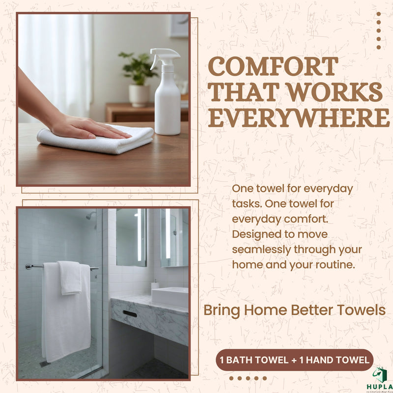 Premium Cotton Towel Set (1 Bath Towel + 1 Hand Towel) | Ultra Soft & Highly Absorbent Premium Cotton Towel Set | 1 Bath Towel + 1 Hand Towel | Ultra Soft & Absorbent