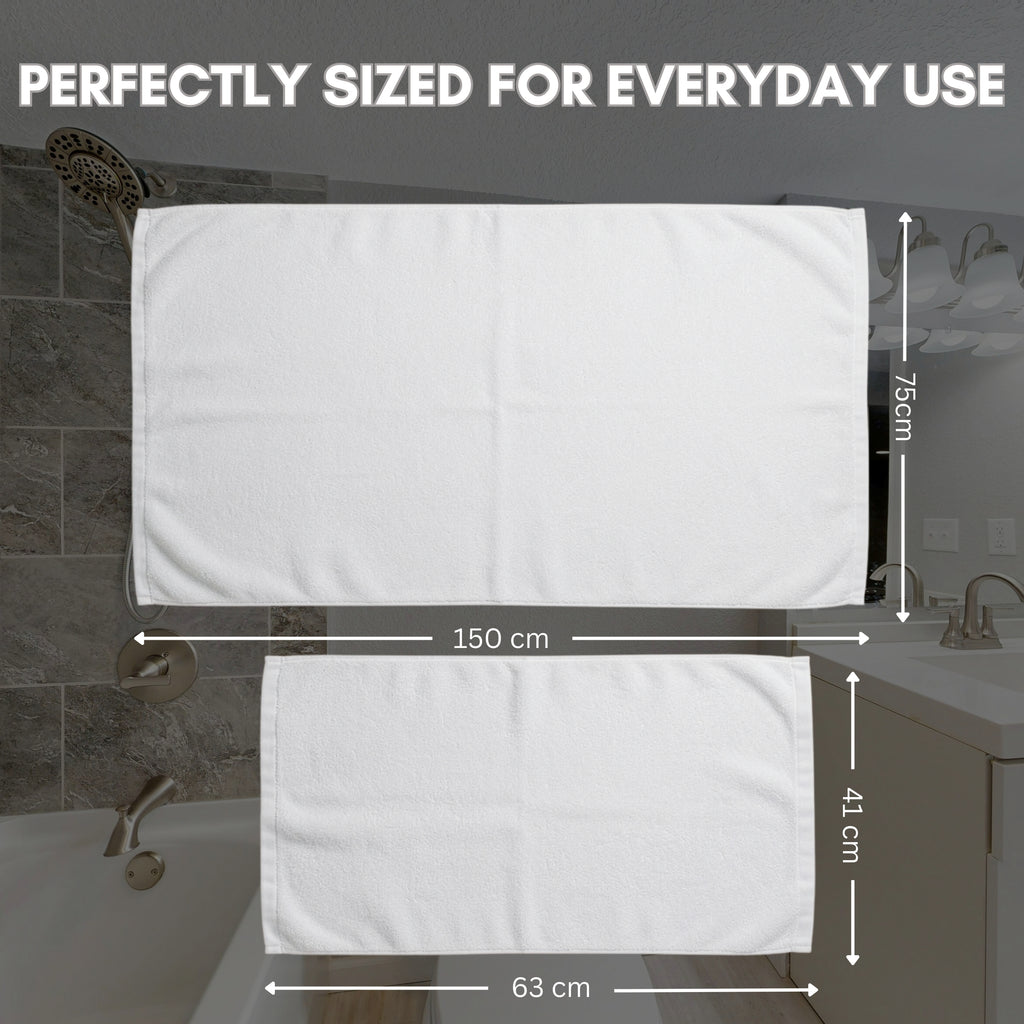 HUPLA Premium Cotton Towel Set (3 Pieces) – 2 Bath Towels (75 × 150 cm) + 1 Hand Towel (41 × 63 cm) | Ultra Soft, Super Absorbent, Hotel Quality | White HUPLA Premium Cotton Towel Set | 2 Bath Towels + 1 Hand Towel | Ultra Soft White Towels
