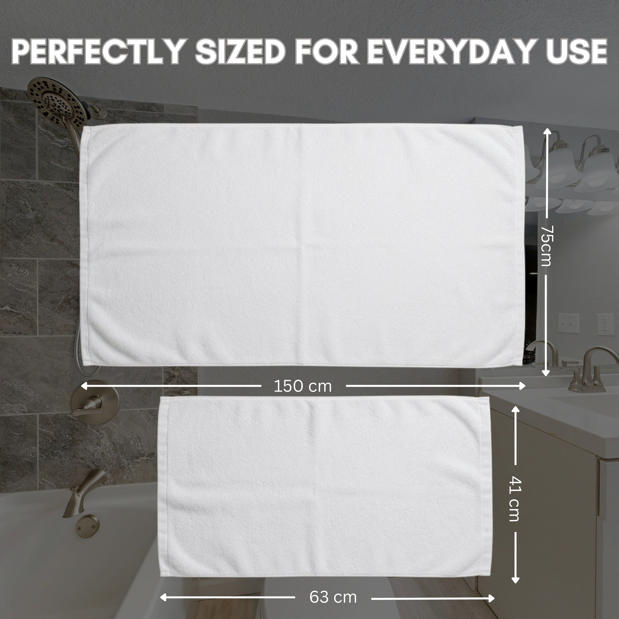 HUPLA Premium Cotton Towel Set (3 Pieces) – 2 Bath Towels (75 × 150 cm) + 1 Hand Towel (41 × 63 cm) | Ultra Soft, Super Absorbent, Hotel Quality | White HUPLA Premium Cotton Towel Set | 2 Bath Towels + 1 Hand Towel | Ultra Soft White Towels