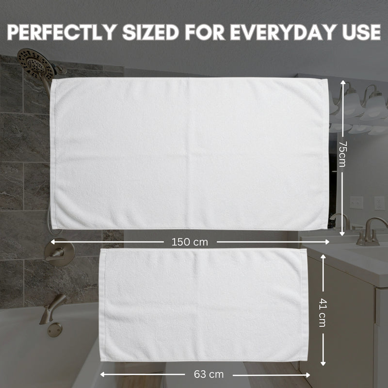 HUPLA Premium Cotton Towel Set (3 Pieces) – 2 Bath Towels (75 × 150 cm) + 1 Hand Towel (41 × 63 cm) | Ultra Soft, Super Absorbent, Hotel Quality | White HUPLA Premium Cotton Towel Set | 2 Bath Towels + 1 Hand Towel | Ultra Soft White Towels
