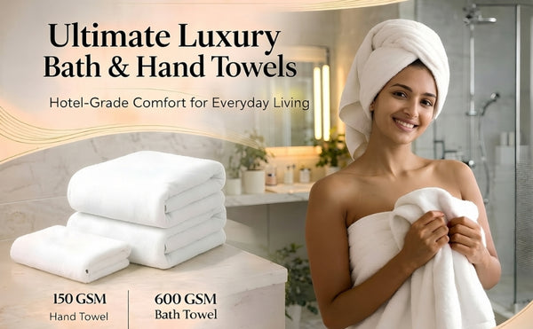 HUPLA Premium Cotton Towel Set (3 Pieces) – 2 Bath Towels (75 × 150 cm) + 1 Hand Towel (41 × 63 cm) | Ultra Soft, Super Absorbent, Hotel Quality | White HUPLA Premium Cotton Towel Set | 2 Bath Towels + 1 Hand Towel | Ultra Soft White Towels