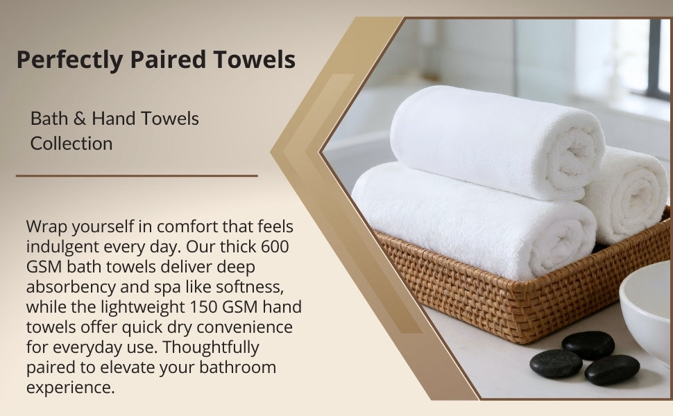 HUPLA Premium Cotton Towel Set (3 Pieces) – 2 Bath Towels (75 × 150 cm) + 1 Hand Towel (41 × 63 cm) | Ultra Soft, Super Absorbent, Hotel Quality | White HUPLA Premium Cotton Towel Set | 2 Bath Towels + 1 Hand Towel | Ultra Soft White Towels