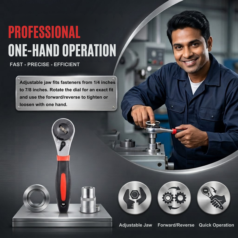 HUPLA 6-22mm Universal Ratchet Wrench | Self-Adjusting Multi-Size Socket Spanner | Reversible Quick Release Hand Tool for Home, Garage & Automotive Repair