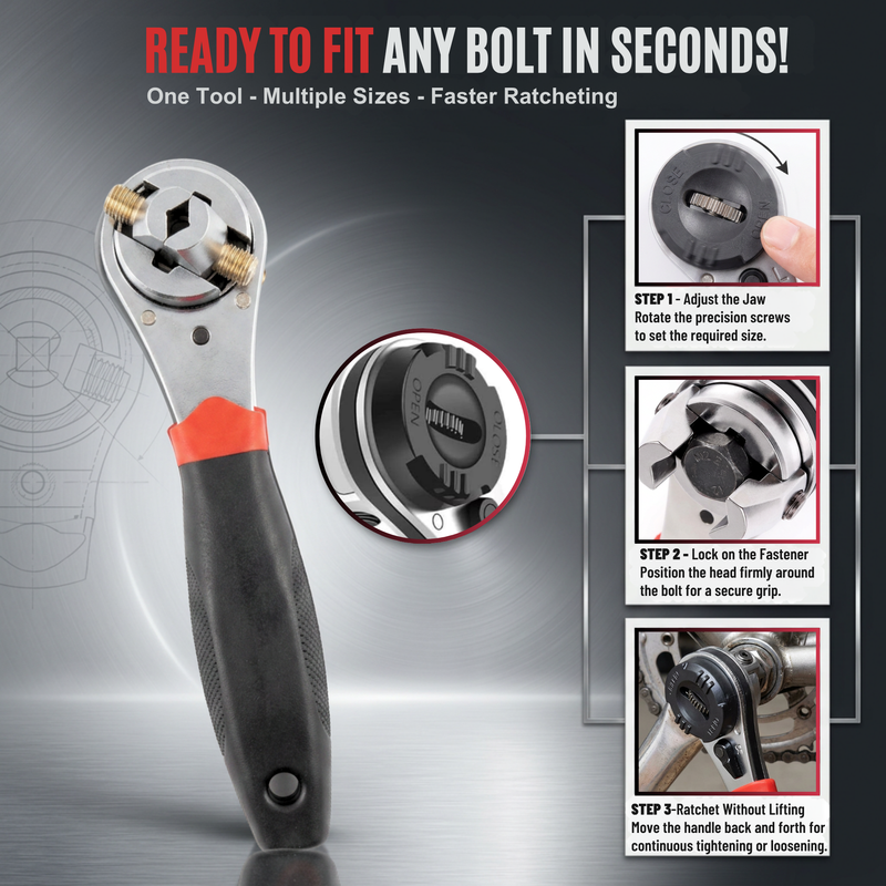 HUPLA 6-22mm Universal Ratchet Wrench | Self-Adjusting Multi-Size Socket Spanner | Reversible Quick Release Hand Tool for Home, Garage & Automotive Repair