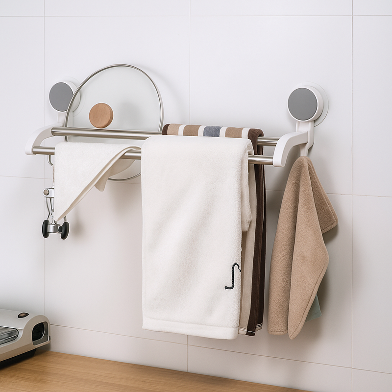 Double Towel Holder Bar | Self Adhesive Stainless Steel Rack for Bathroom & Kitchen Double Towel Holder Bar | Self Adhesive Stainless Steel Rack for Bathroom & Kitchen