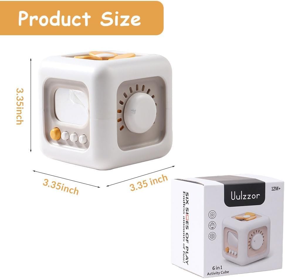 Baby playing with Montessori activity cube for sensory development