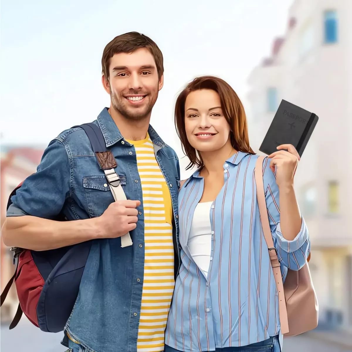 Black PU leather passport travel wallet