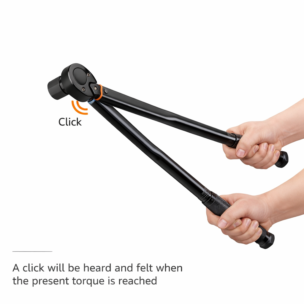 tactile Click type torque wrench showing audible and tactile click when preset torque is reached